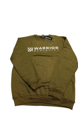 Embroidered warrior mentality crew necks.
